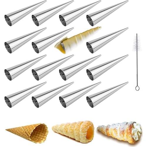 Cream Horn Molds 5-Inch Large Size Cream Horn Forms Pack Of 16 Cannoli Tubes Ice Cream Mold Stainless Steel Lady Lock Puff Pastr