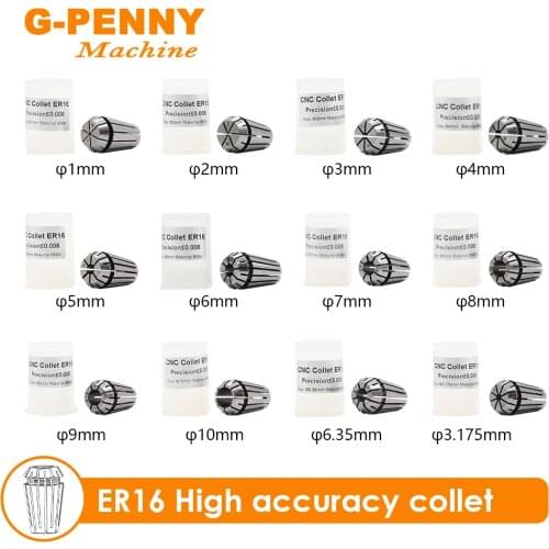 G-Penny 1pcs ER16 spring collet chuck High accuracy 0.008mm 1,2,3,4,5,6,7,8,9,10,1/4,1/8 CNC Milling Lathe Tool spindle motor