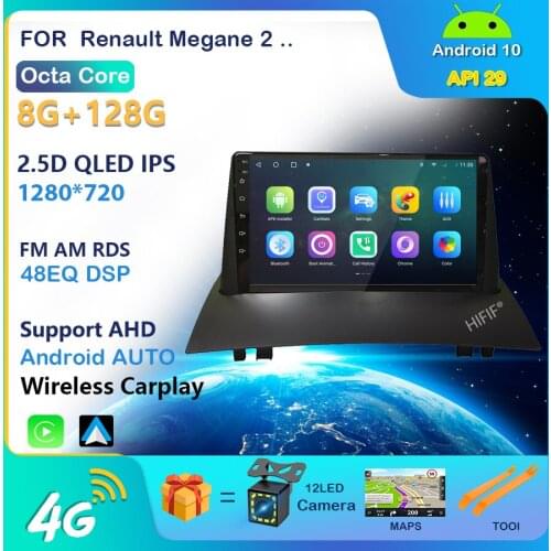 For Renault Megane 2 Android 10 2002-2009 Head Unit Stereo 2 Din Car GPS Navigation Multimedia Video Player FM Wifi with Frame