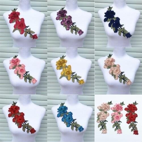 1pc 3D Embroidery Colorful Flower Collar Lace Polyester Fabric,DIY Handmade Collar Lace Fabrics For Sewing Collar Crafts