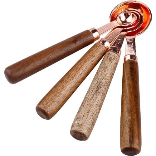 Measuring Cup Set Walnut Handle Spoons Set Of 4 Rose Gold Measuring Cups Spoons With Scales Stainless Walnut Handle Scales