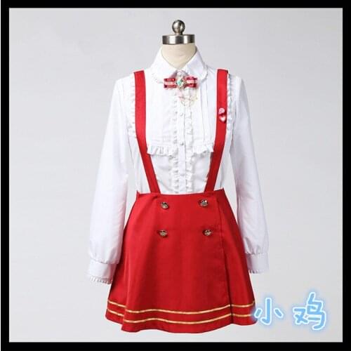 Fashion Japanese Preppy Style Women School Uniform Lolita Cosplay Costume Shirt + Double-breasted Suspender Skirt