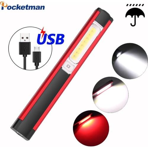Powerful Flashlight COB LED Work Light Magnetic Work Lamp USB Rechargeable Torch Waterproof Inspection Light Red/White Light