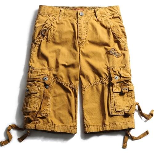 Men New Pockets Casual Military Solid Color Cargo Shorts Men Multi-pocket Army Washed Cotton Bermuda Fashion Bottoms Shorts Men