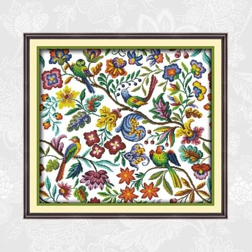 Joy Sunday Birds and flowers Aida Fabric Cross-stitch Kit DIY Handmade Embroidery Printed On Canvas Cross Stitching Needlework