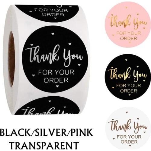 500PCS "THANK you for your order"sticker for envelope sealing label silver black pink transparent gold sticker stationery supply