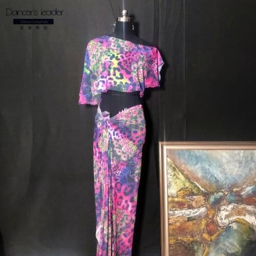 Belly dance practice clothes sexy top mesh gauze hip scarf suit female adult elegant oriental dance costumes