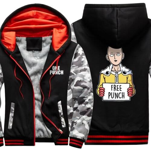 One Punch Cartoon Raglan Thicken Jackets For Mens Long Sleeve Mans Coats And Hooded Fashion Casual Tops Retro Hip Hop Streetwear