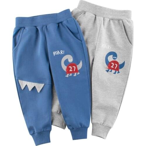 Autumn Winter New Fashion Kids Pants Boys Cartoon Dinasour Outwear Cotton Pockets Elastic Waist Sports Trousers Children Clothes