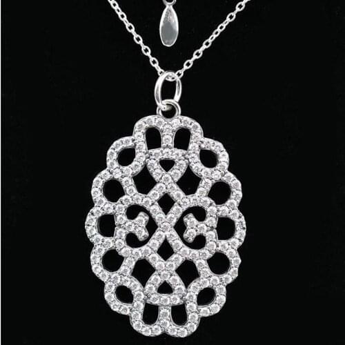 S925 Sterling Silver Necklace Lace Silver Pendant With Cubic Zirconia Necklaces For Women Girl Birthday Gift fit Lady Jewelry