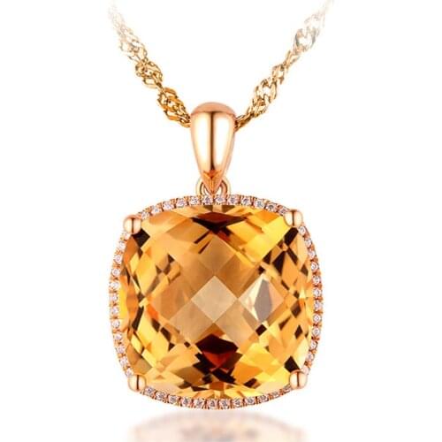 Natural Citrine Pendant Necklace 925 Sterling silver Woman Fine Elegant Crystal Gem Jewelry Square Birthstone Luxury Girl Gift