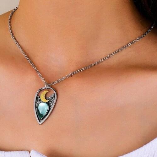 Moon Necklace With Labradorite Mountains Opal Stone Triangular Hollow Necklace With Moon & Rainbow Moonstone 50cm
