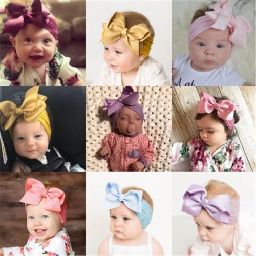 Kid Baby Girls Big Bow Hairband Headband Toddler Solid Color Stretch Turban Knot Head Wrap Girl