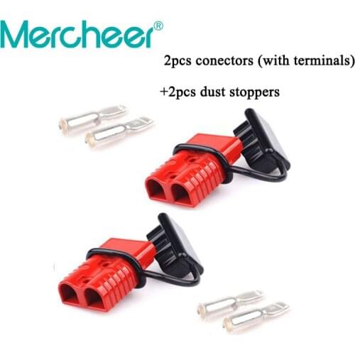 2pcs Two Holes 2PIN 350A 175A 50A Red Smh Electric Electrical Plug 6AWG /8AWG Red UPS Battery Connectors With 2 Dust Covers