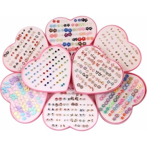 2021 Trend 26Design 36Pairs Mix Mini Flower Clay Earring Stud Sets Fruit Earring Set For Baby Child Heart Box Earrings Jewelry