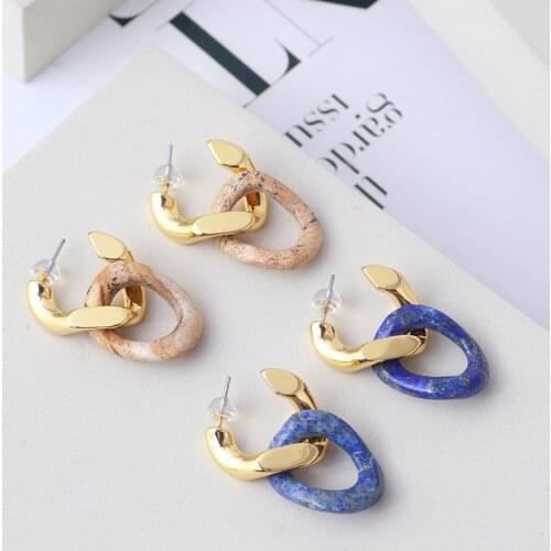 Europe and the United States simple geometric irregular fold Stone detachable dual-use fashion earrings ear clip