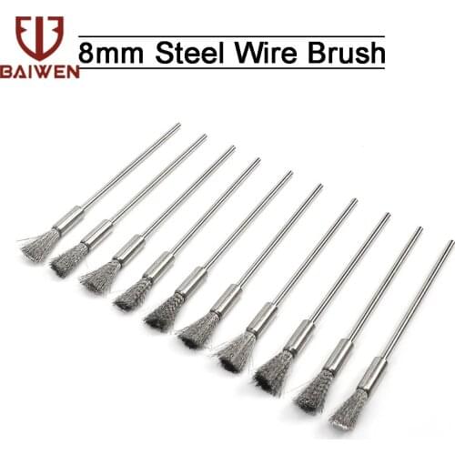 2-20Pc 8mm Steel Wire Wheel Brush for Metal Rust Remover Brush Wood Polishing Grinder Dremel Steel Brush For Metal Abrasive Tool