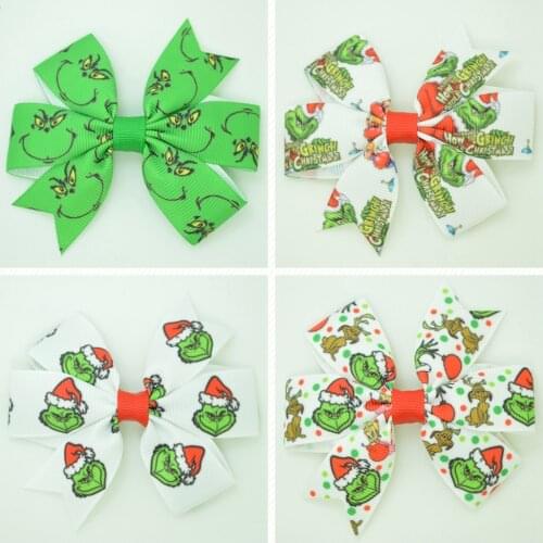SUPWRF 3.1'' Christmas cute bow Girls Hair Bow With Clip Boutique Printed Ribbon headwear diy wholesale 20 PCS T0929