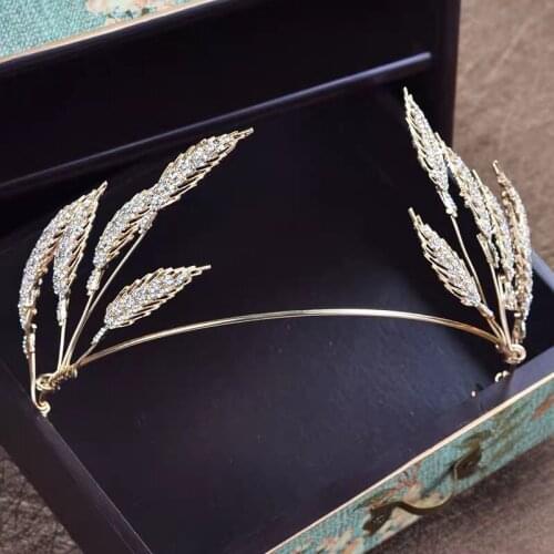 Gold Baroque Leaves Soft Tiara Headbands Crystal Crown Headpieces Party Evening Party Bridal Hair Accessories Wedding Headpieces