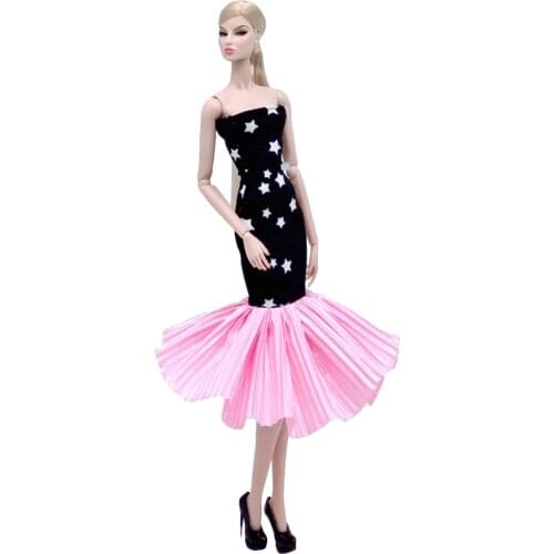 1 Pcs Doll Dress Evening Party Gown Black Shirt Princess Doll Mermaid Skirt Sequin Clothes for Barbie Doll House Toys