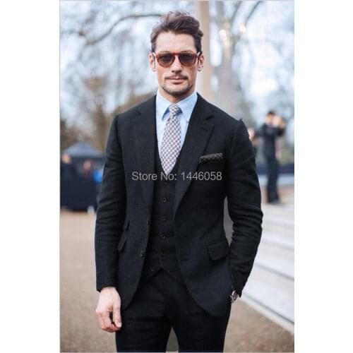 High Quality 2018 Custom Made 3 Pieces Business Wool Suit Men Casual Wedding Tuxedos For Groom Wedding Mens Suits With Pants