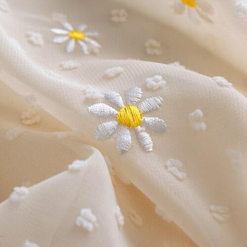 High quality Chiffon fabric Small daisy embroidery jacquard tissu Clothes dresses undershirts window screens DIY tissus