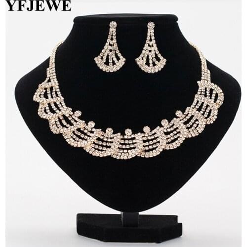 YFJEWE African Jewelry Sets Silver plated Crystal Rhinestone Necklace Earrings Sets Wedding Bridal Bridesmaid Accessories N346