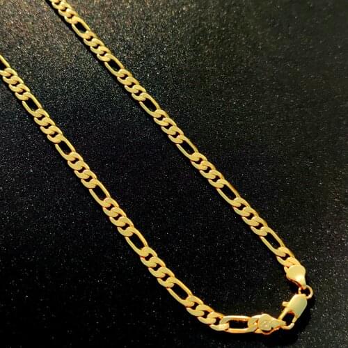 Womes Necklace Chain Real 24 k Yellow Gold FINISH Solid Figaro Bling Link 6mm 20 inch Stamep 585 Hallmarked