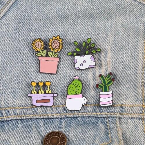 5 Styles Potted Plant Rainbow Enamel Pins Custom Cactus Brooches Backpack Shirt Lapel Pin Badge Fashion Cartoon Jewelry Kids