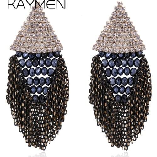 KAYMEN New 2 Colors Crystal Beads Strand Bohemian Statement Tassels Earrings for Women & Fashion Drop Bib Earrings EA-03173