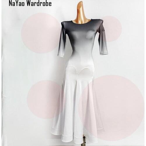2020 New TL633 Long Sleeve Ink Gradient Latin Dance Dress Women Performance Costume Waltz Tango Fox Trot Latino Dancewear
