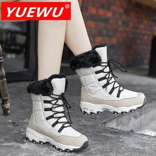 YUEWU Winter Casual Cotton Padded Shoes High Tube Snow Boots Mesh Cloth Anterior Frenulum Flat Heel Boots