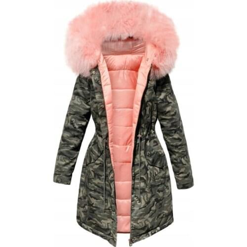 Winter hood Jacket Women Long Warm Coat Clothes Camouflage Hat fake Fur Hood Plus Size