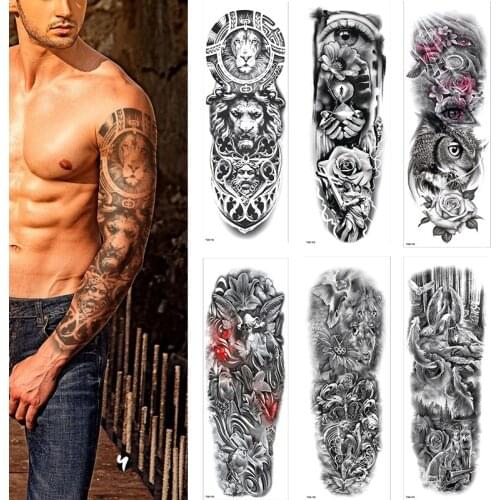1 Sheets Full Arm Leg Extra Large Temporary Tattoos, Body Art For Men And Women - Wolf,Tiger,Bear,Warrior,Tribal Symbol