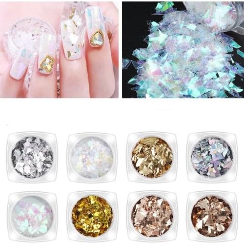 21 Color Nail Art Decoration Ornament Irregular Aurora Glitter Cellophane Paper Differnet Shape Manicure Sticker Design DIY Tip