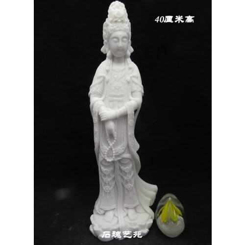 40cm L size HOME efficacious Talisman Protection fujian Mazu Goddess Matsu Goddess of the Sea FENG SHUI white jade marble statue