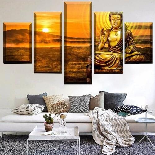 5 Pieces Wall Art Canvas Painting Buddha Statue Religion Poster Modern Home Decoration Modular Pictures For Living Room