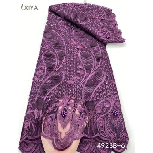 Magenta Color African Fabrics French Tulle Mesh Lace with Beads Best Quality Nigerian Net Lace for Party Wedding Dress APW3054B