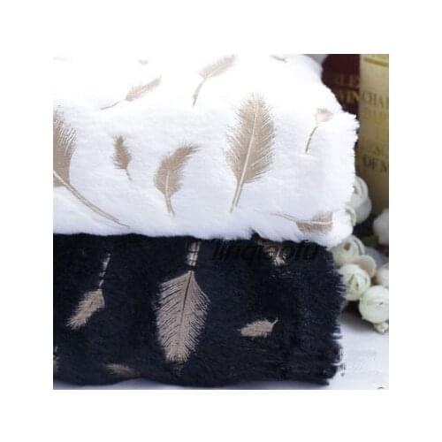 Faux fur fabrc velvet hot rabbit tufted hot silver feather leaf flower fabric