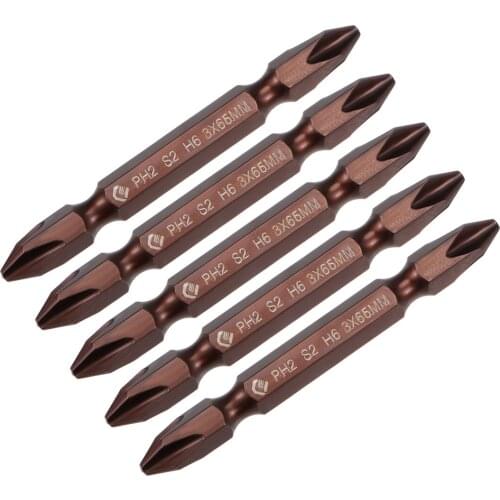 Uxcell 5 Pcs PH2 Magnetic Phillips Double Ended Screwdriver Bits, 1/4 Inch Hex Shank 2.56-inch Length S2 Power Tool (Red)