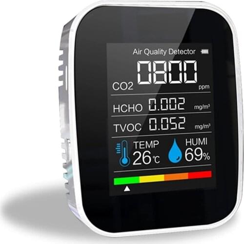 5 in 1 CO2 Meter Digital Temperature Humidity Sensor Tester Air Quality Monitor Carbon Dioxide TVOC HCHO Detector