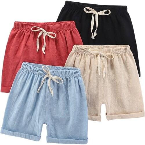 DE PEACH 2020 Summer Baby Kids Cotton Linen Shorts For Girls Boys Solid Color Teenager Children Beach Shorts Boys Casual Pants