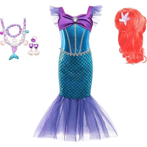 2021 New Princess Mermaid Dress for Girls Sleeveless Summer Ariel Costume Children Kids Halloween Birthday Party Outfit Clothes