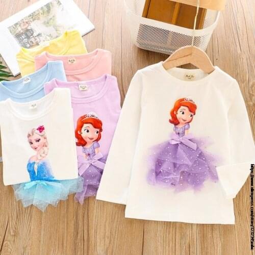 Disney Spring Frozen Kids clothes top girls and boys clothes Sofia cotton round neck long sleeves t-shirts causal school t shirt