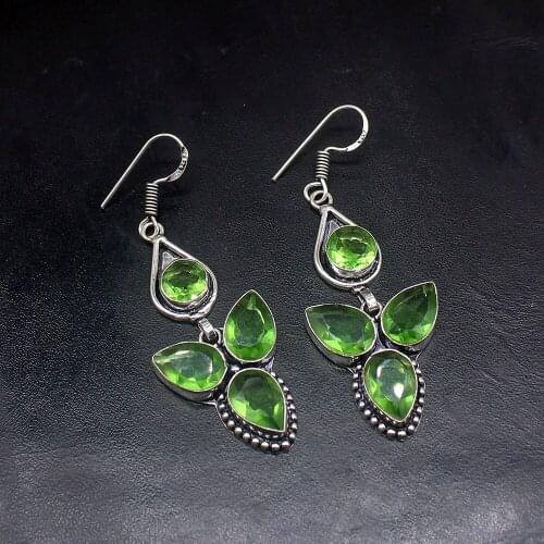 Gemstonefactory Big Promotion Single Unique 925 Silver Antique Green Peridot Women Ladies Gifts Dangle Drop Earrings 20211789