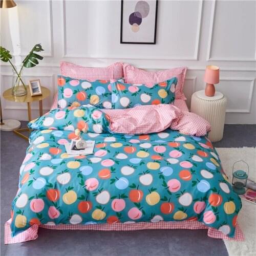 Cartoon fruit pattern Bedding Set, Duvet Cover Set With Pillowcase 220x240, Blue Quilt Cover 200x200,King Size Blanket Cover