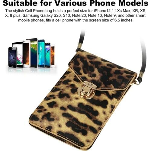 Touch Screen Cell Phone Purse Smartphone Wallet Leopard Leather Shoulder Strap Handbag Women Bag for Iphone 12 Samsung S10