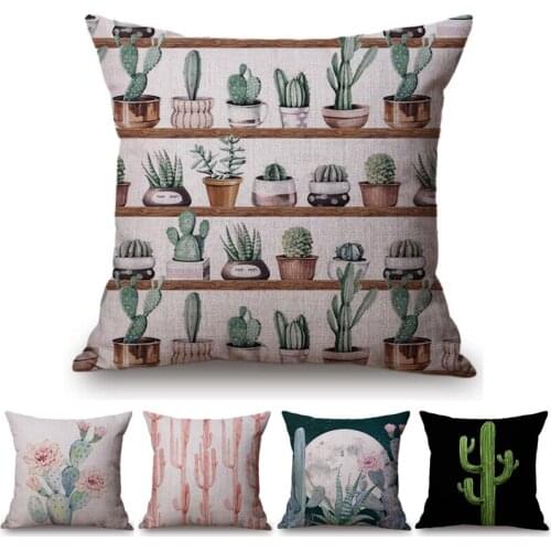 Mini Cute Cactus Printed Cotton Linen Cushions Cover Car Bedroom Sofa 18'' Pillow Cases Creative Home Decoration Pillowcase