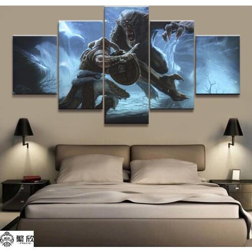 Home Decor Modular Canvas Picture 5 Piece Elder Scrolls V Skyrim Game Painting Poster Wall For Home Canvas Painting Wholesale