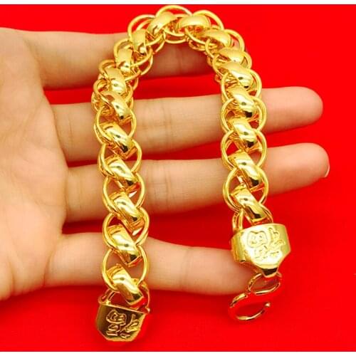 Mens Bracelet Thick Wrist Chain Yellow Gold Filled Classic Mens Jewelry